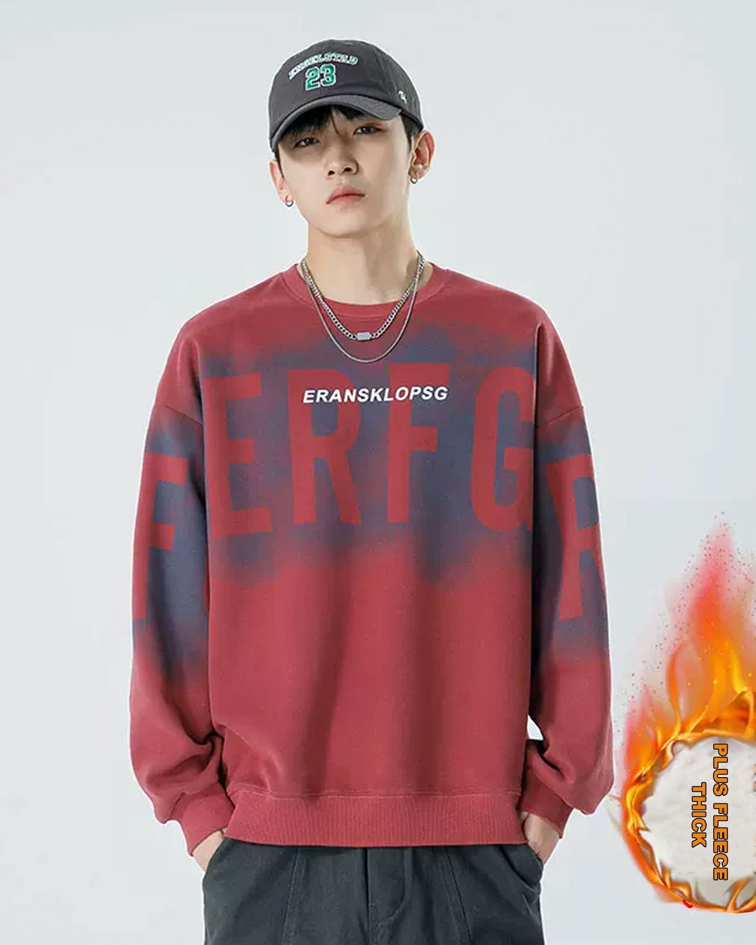 Letter Detail Cotton Sweatshirt - DarkRed, XXXL image