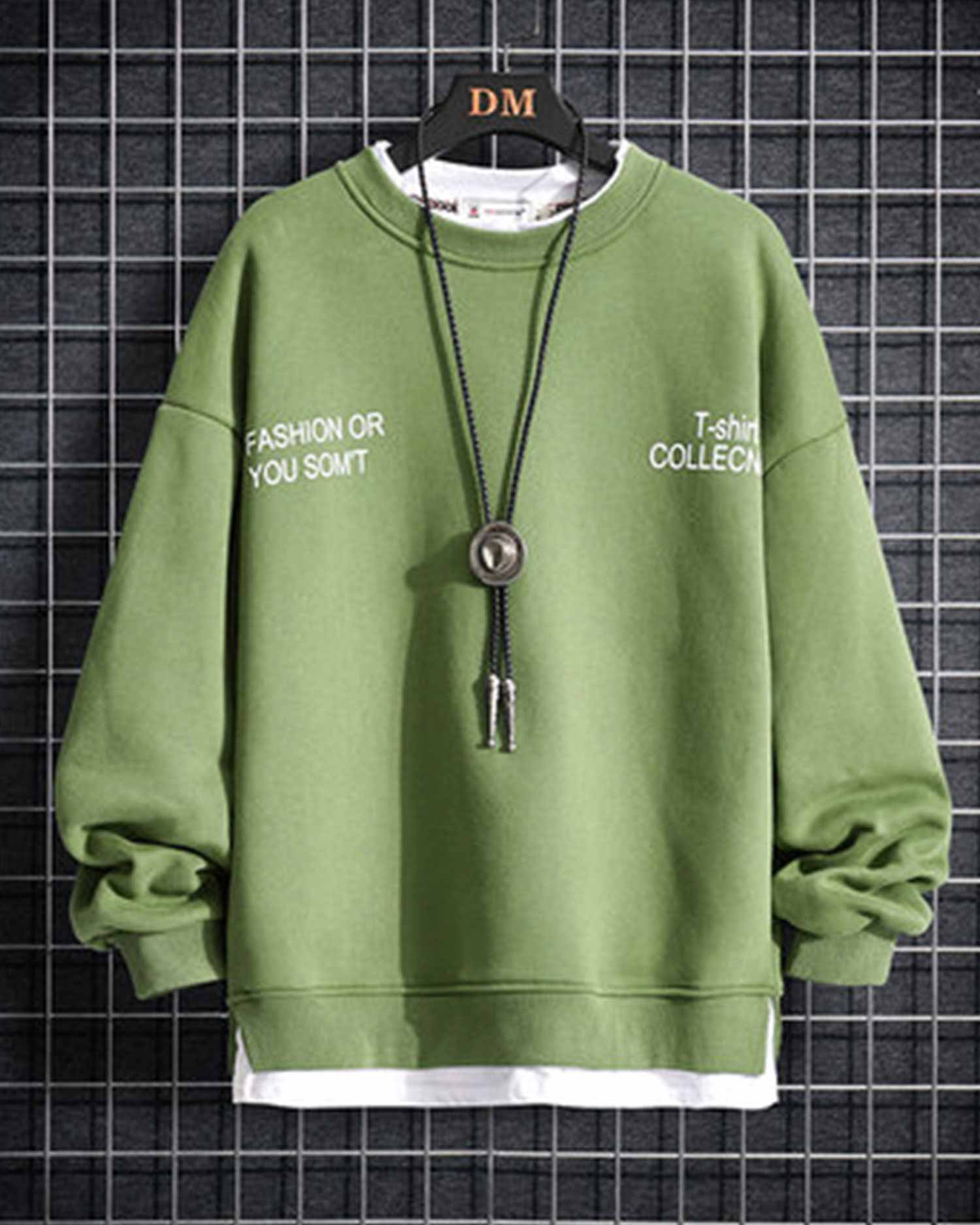 Fake Two-Piece Crew Sweatshirt - Green, XXL image