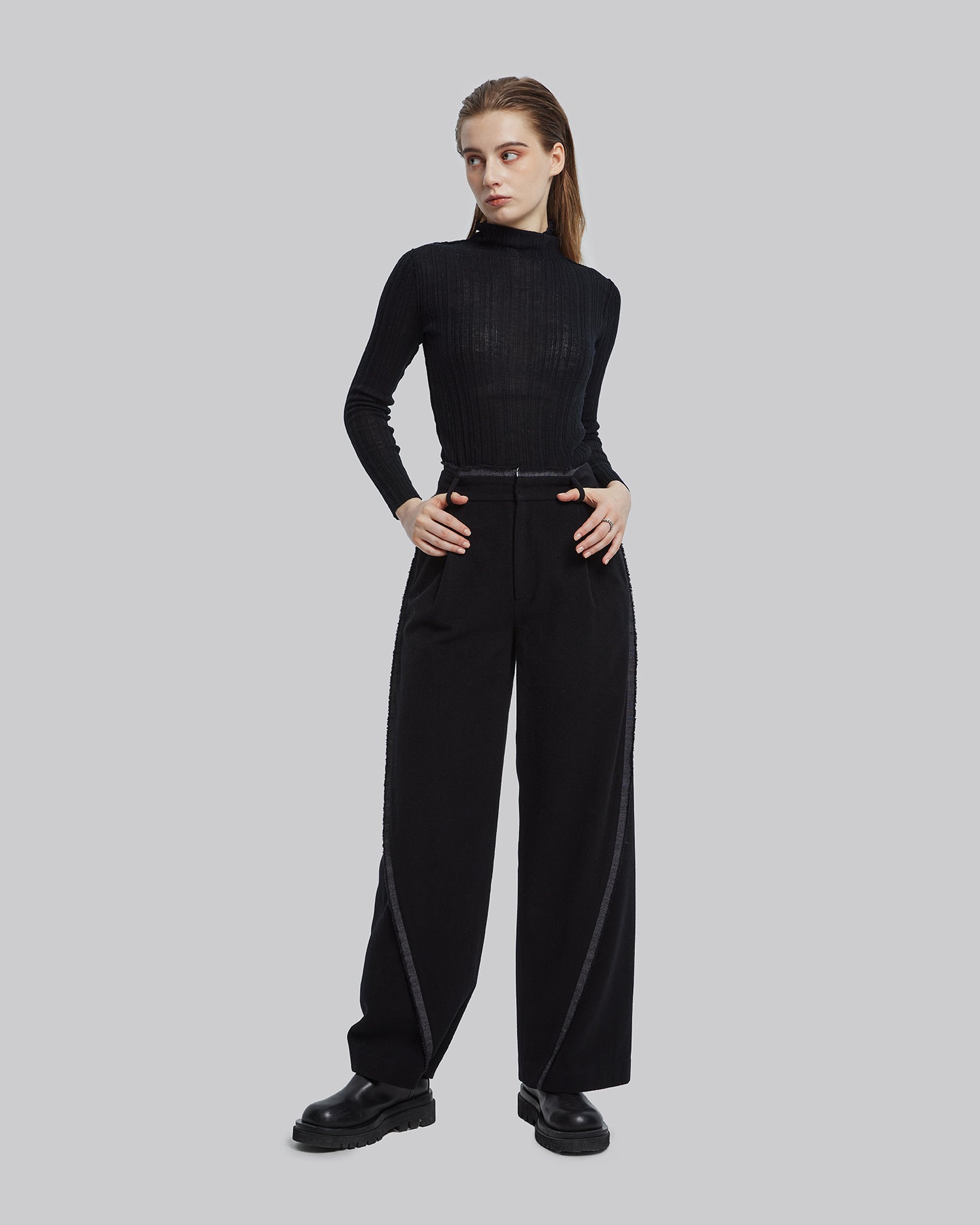Wide-Leg Panel Wool Pants image 2