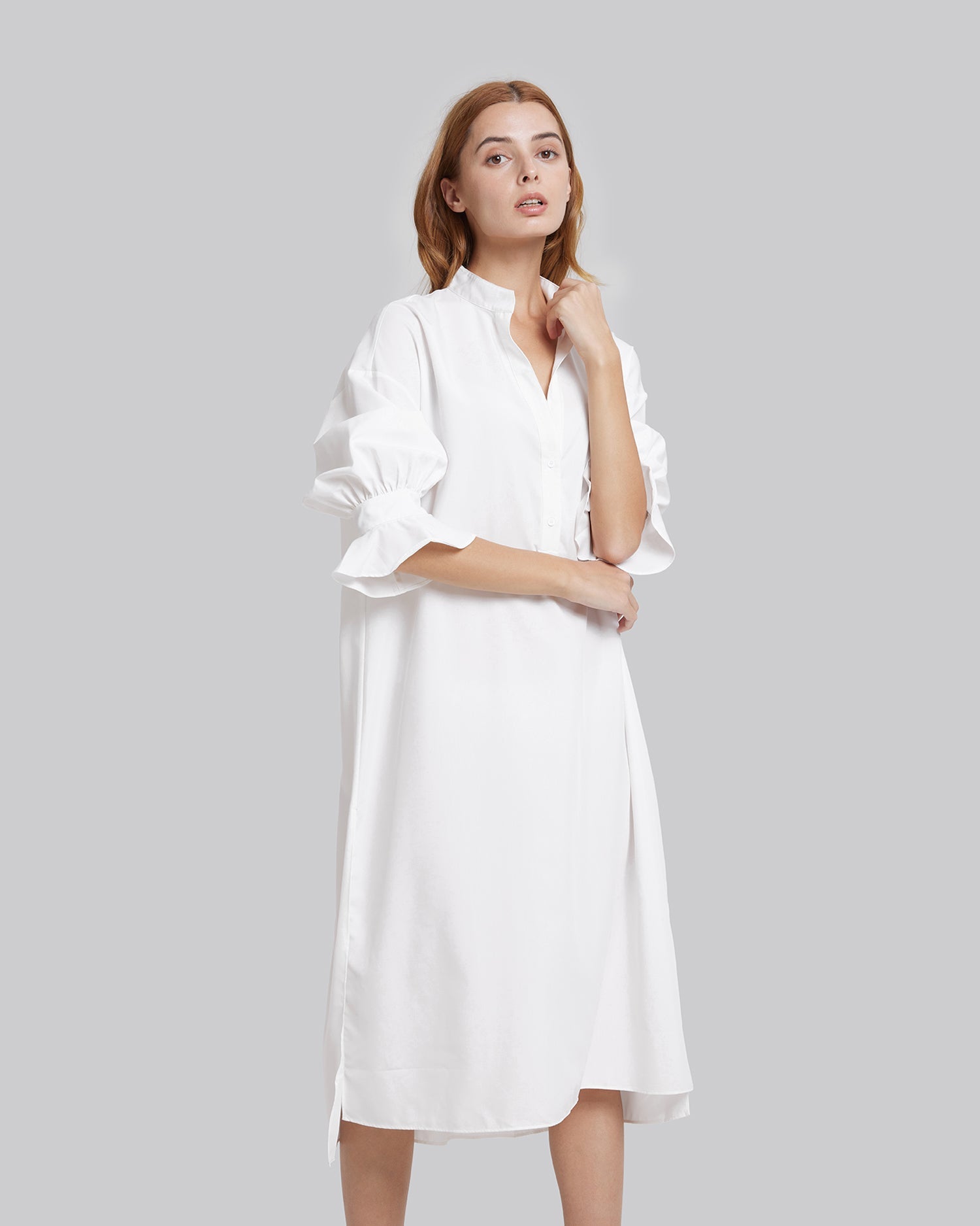 Cotton V-Neck Long Shirt image 2
