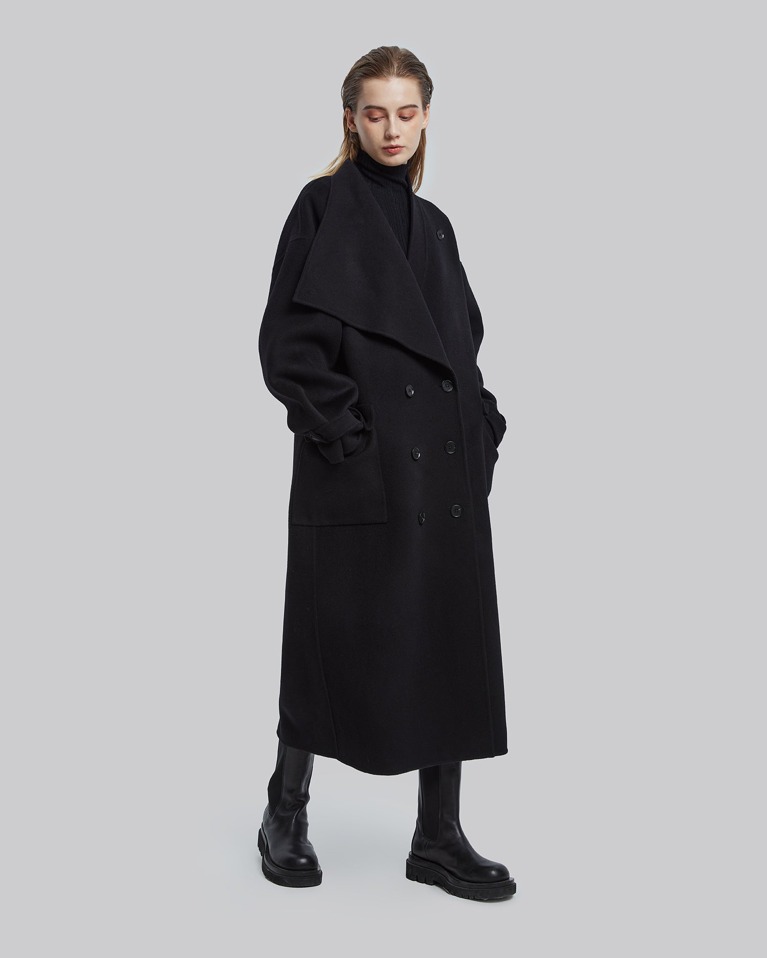 Black Double-Breasted Cape Coat image 3