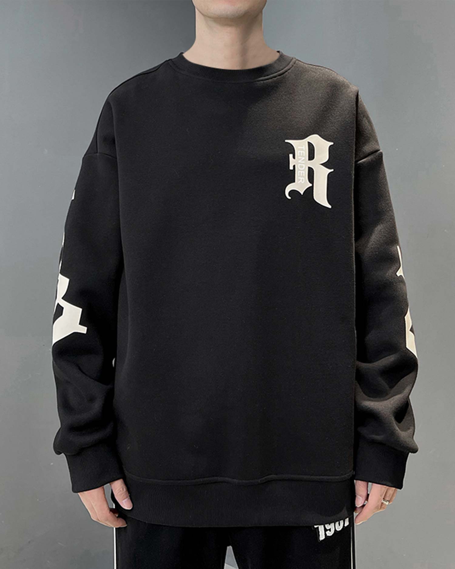 Layered Neck Cotton Sweatshirt - Midnight Black, XXXL image