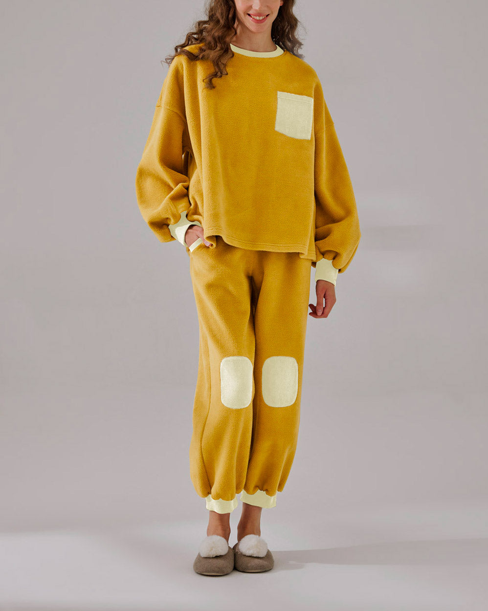Fleece Color-Block Joggers - Honey, M image