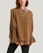 V-Neck 100% Wool Sweater Vest - Camel Melange, M image