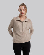 V-Shaped High Neck Sweater - Khaki, M image