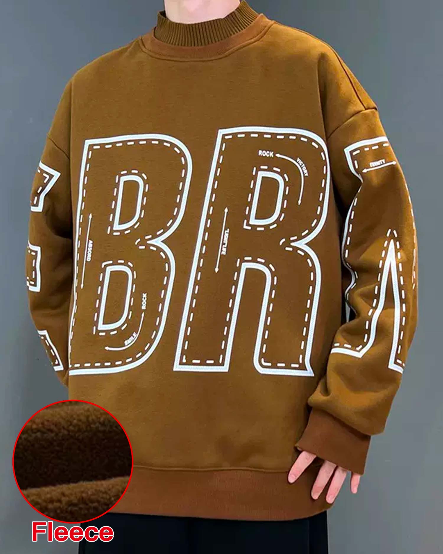 Layered Neck Cotton Sweatshirt - Brown, M image