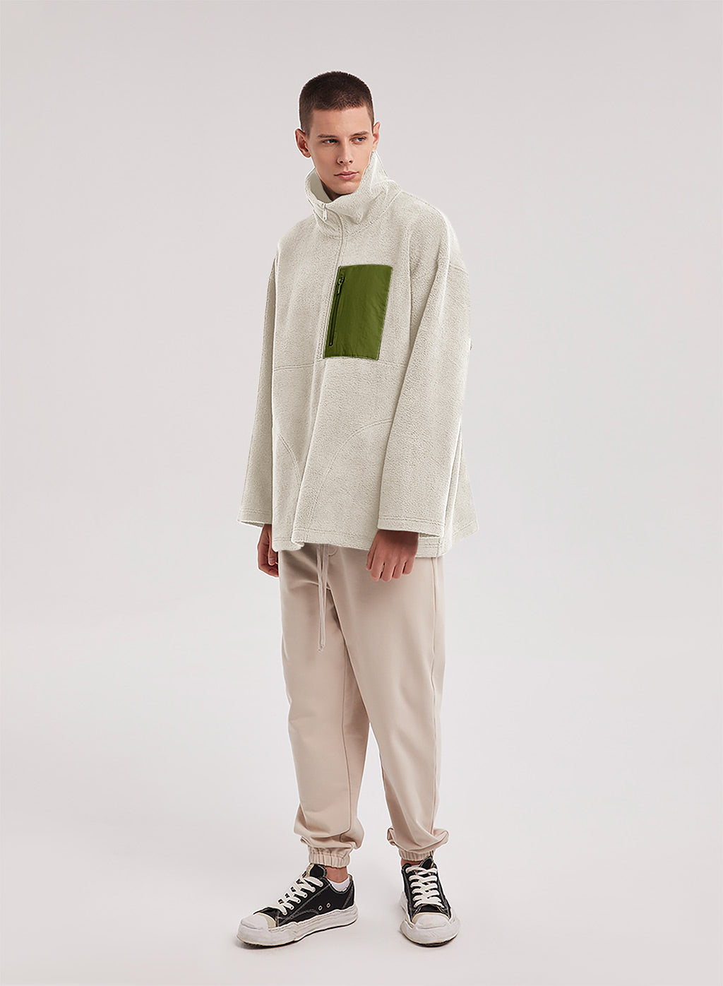 Half-Zip Patch Fleece Sweatshirt - Ivory, M image