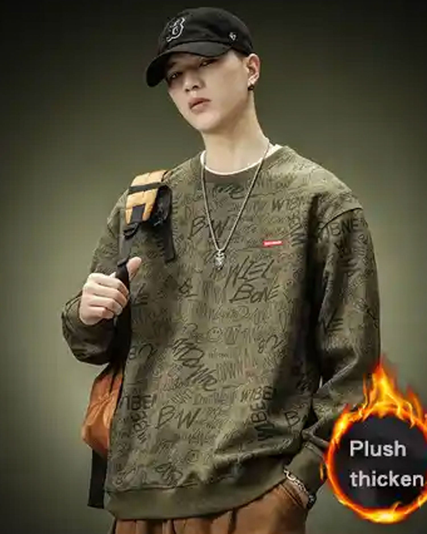 All Print Crewneck Sweatshirt - Green Smoke, M image