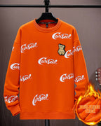 Printed Crewneck Cotton Sweatshirt - Coral Orange, XL image