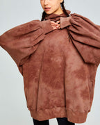 Tie-Dye Balloon Sleeve Turtleneck Sweatshirt - Brown Dye, XL image