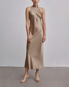 Halterneck Silk Maxi Dress - Champagne, XL image