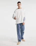 Oversized Crewneck Patchwork Sweatshirt - White, XL image
