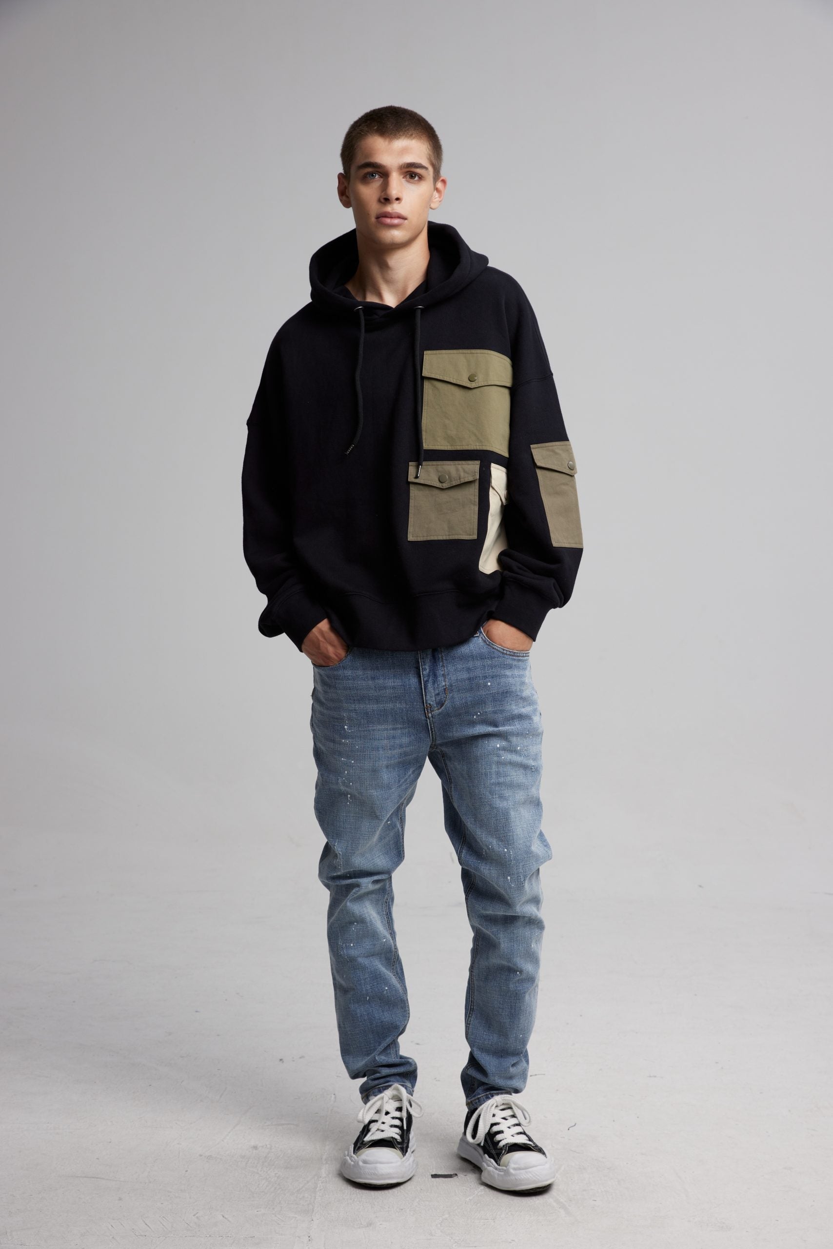 Hoodie With Flapped-Pockets - Black, XL image