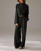 Cropped Cotton Lounge Set - Dark Gray, M image