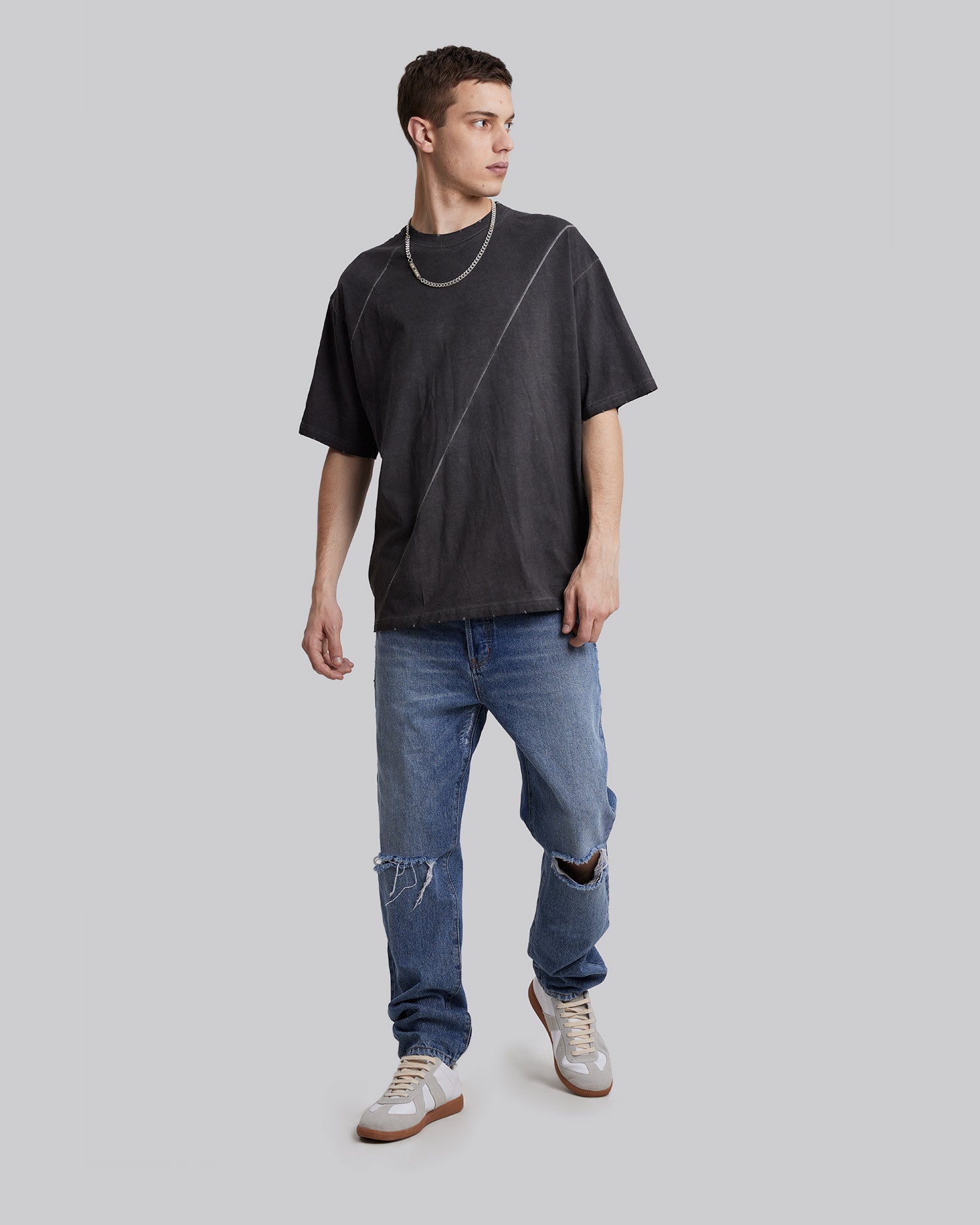 Blue Distressed Straight Jeans - Blue, M image