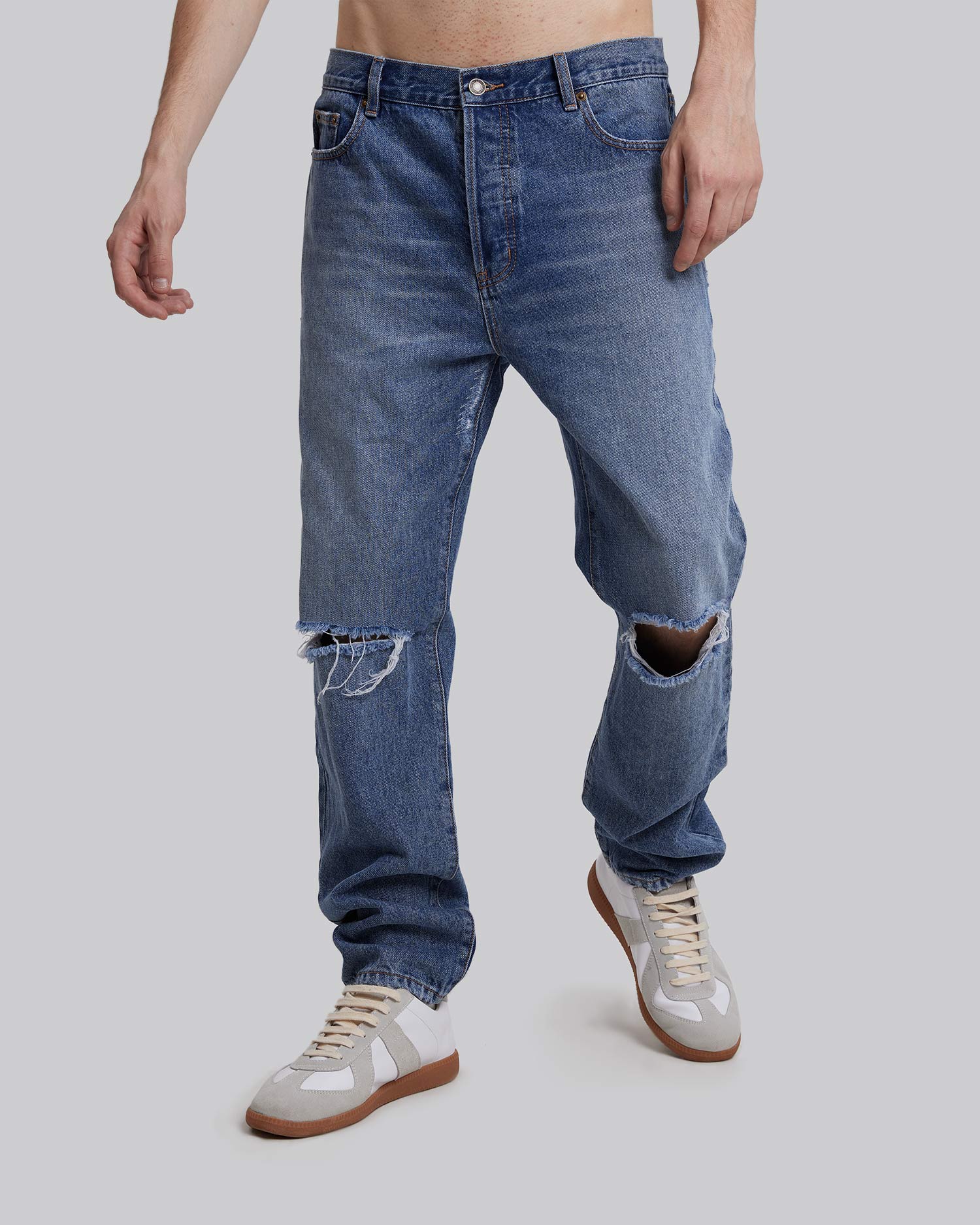 1 × Blue Distressed Straight Jeans image 0