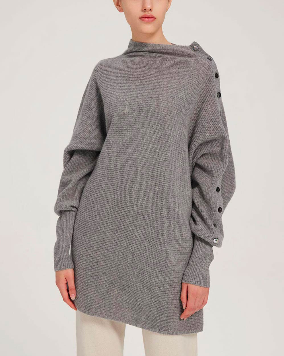 Button-Sleeve Cashmere Sweater - Grey, S image