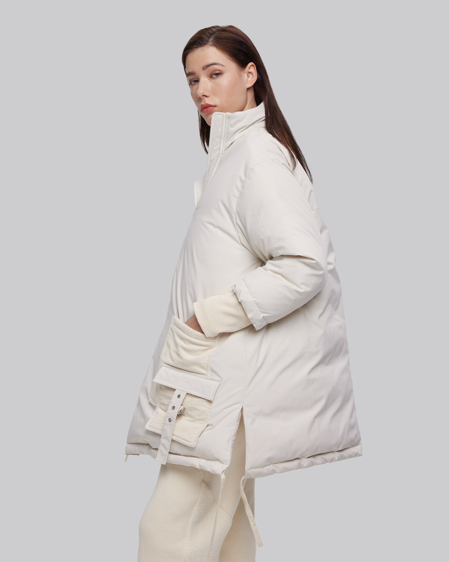 Layered Pocket High Collar Puffer Jacket image 3