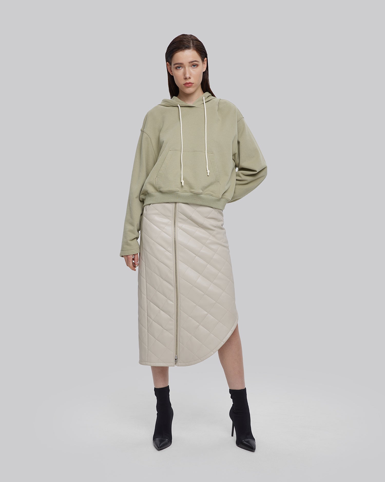 Asymmetric Quilted Skirt - White, M image