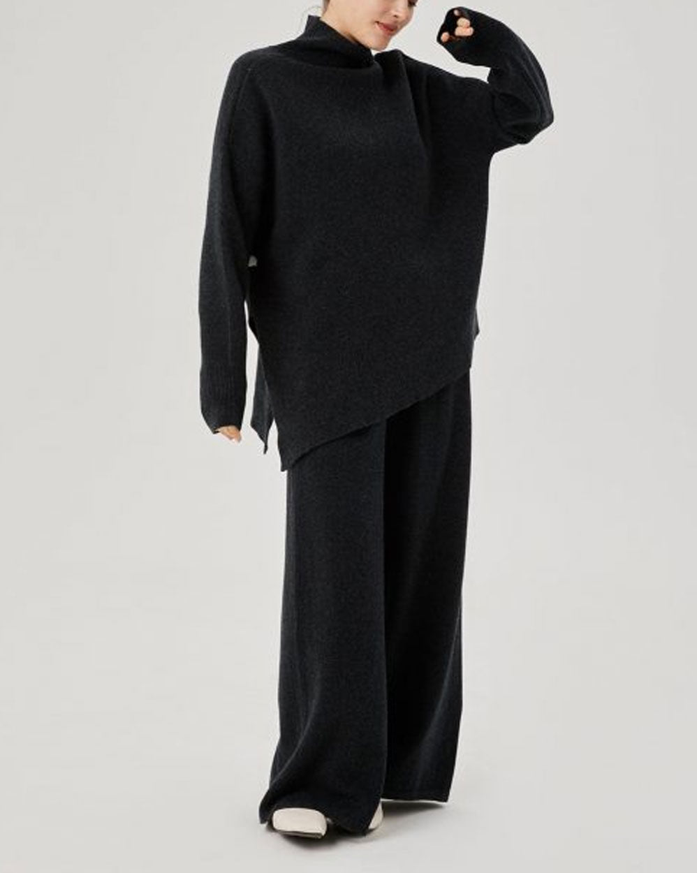 Wool Slant Cut Lounge Set - Dark Grey, XXL image