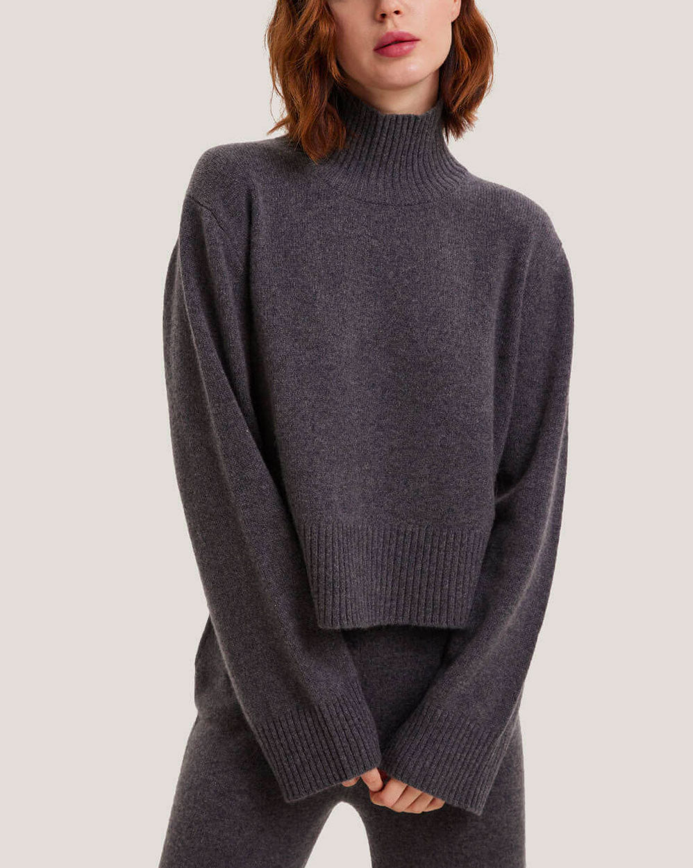 Cashmere Cropped Turtleneck Sweater - Smoke, XS image