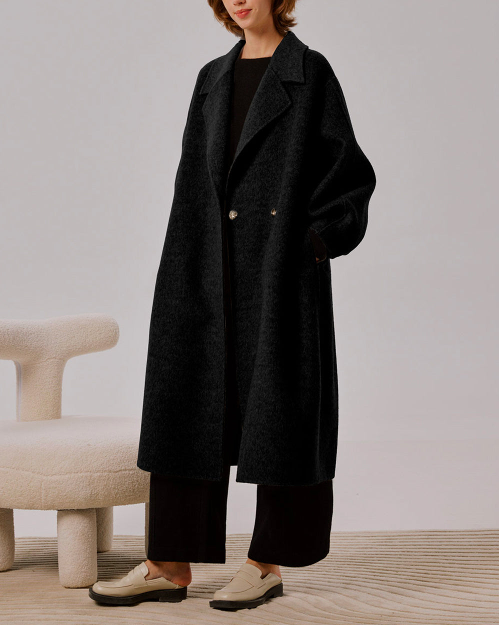 Oversized Camel Blend Coat - Black, S image