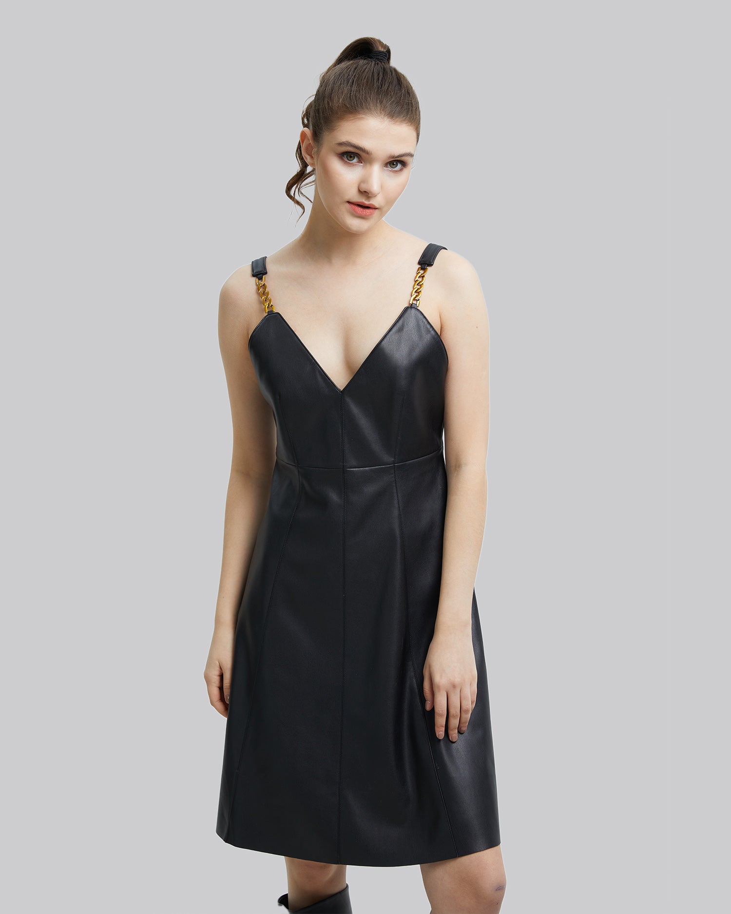 Faux-Leather Knee-Length Dress image 2