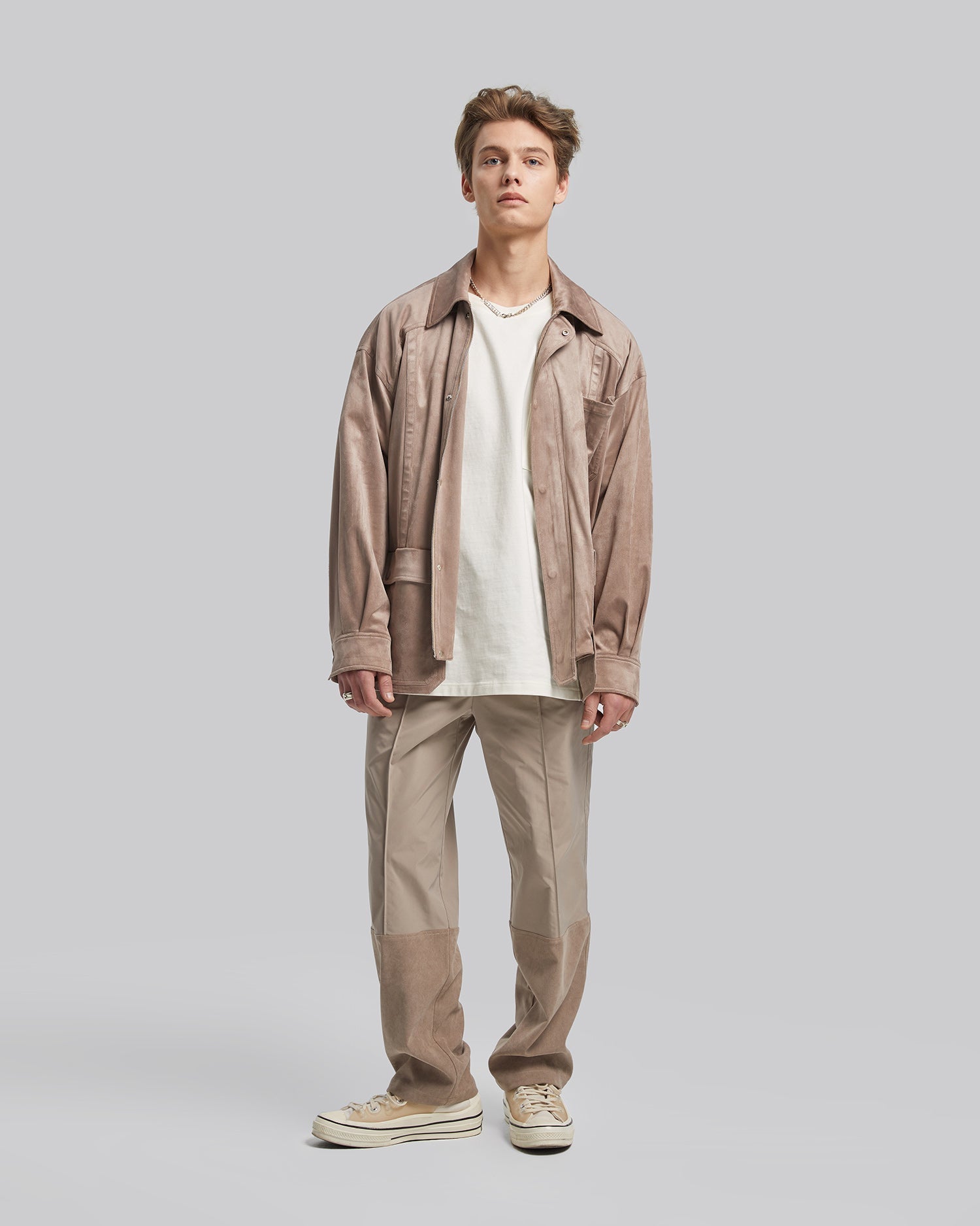 Multi-Pocket Suede-Like Jacket - Cream, M image