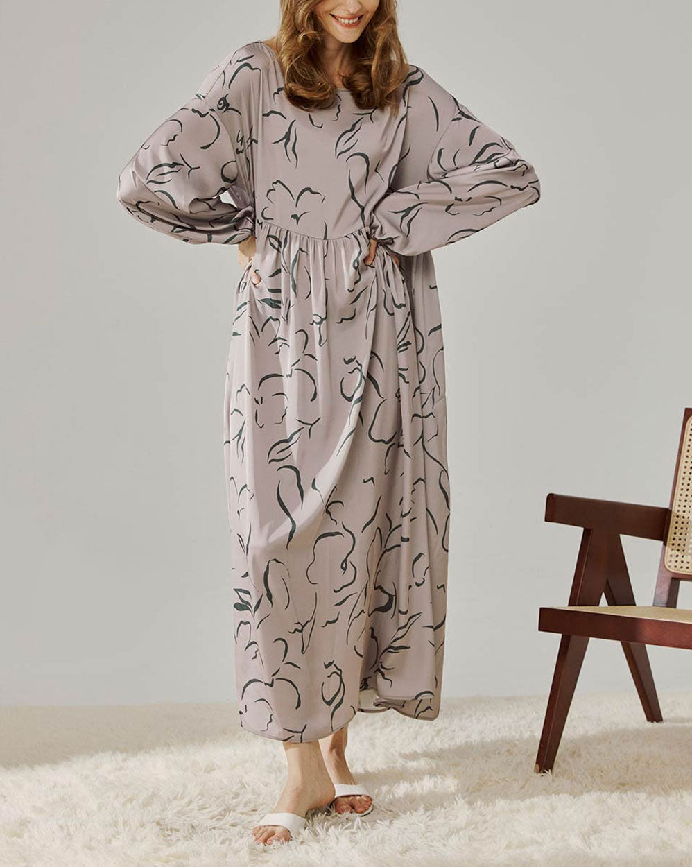 Pattern Print Relaxed Maxi Dress - Bloom Track, L image