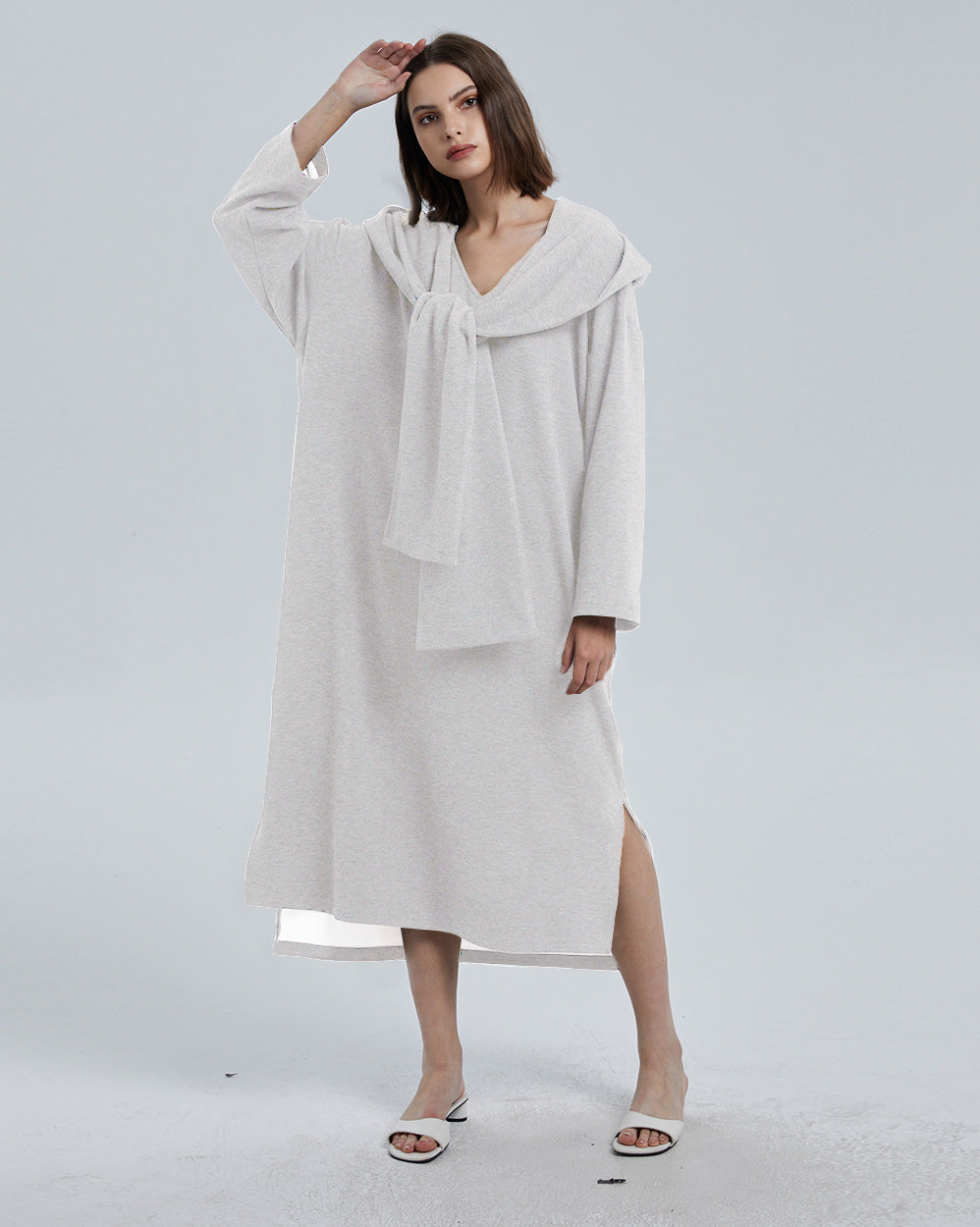Lounge Dress With Hooded Scarf - Cloud, XS image