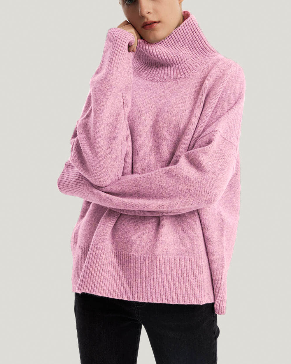 Turtleneck Wool-Yak Blend Sweater - Pink, XXXL image