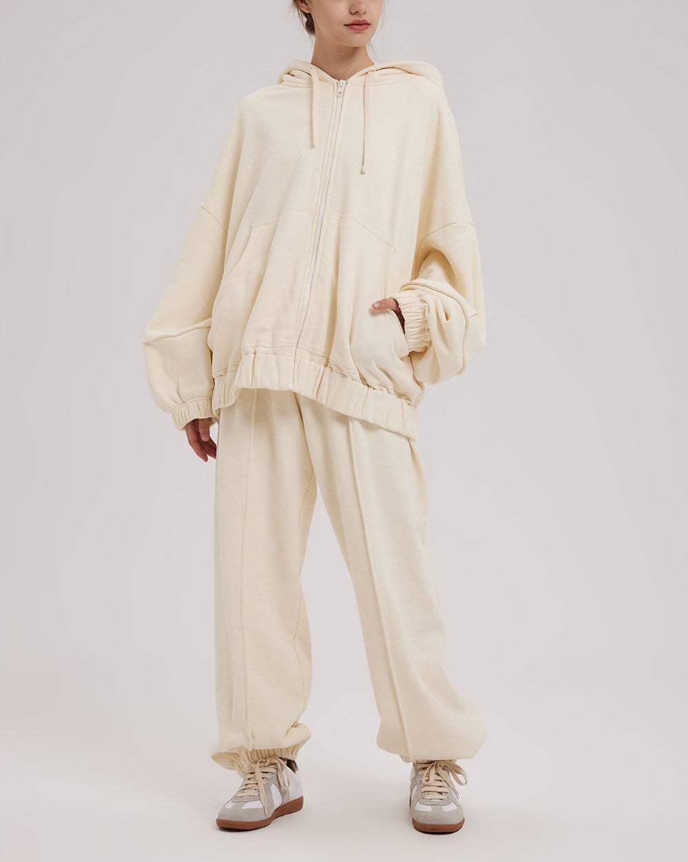 Pure Cotton Zip-Up Hoodie Set - Ivory, L image