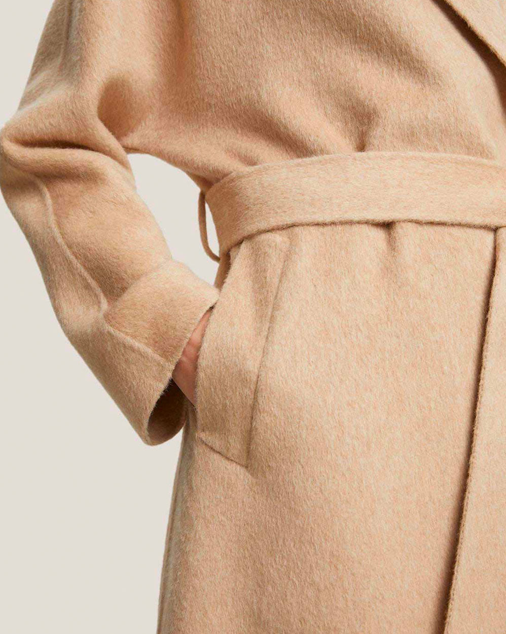 Belted Hidden Button Pure Camel Coat image 5