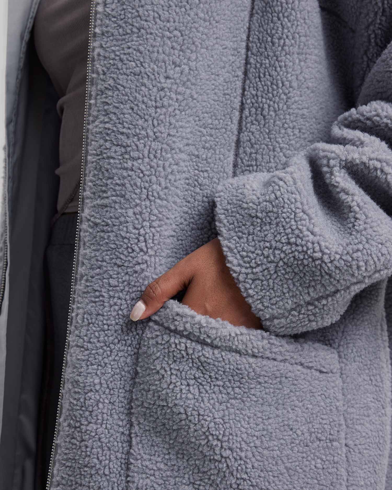 Fleece Coat in Silver image 4