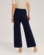 100% Cashmere Wide Leg Trouser With Pocket - Navy, M image