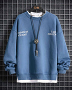 Fake Two-Piece Crew Sweatshirt - Blue, XL image
