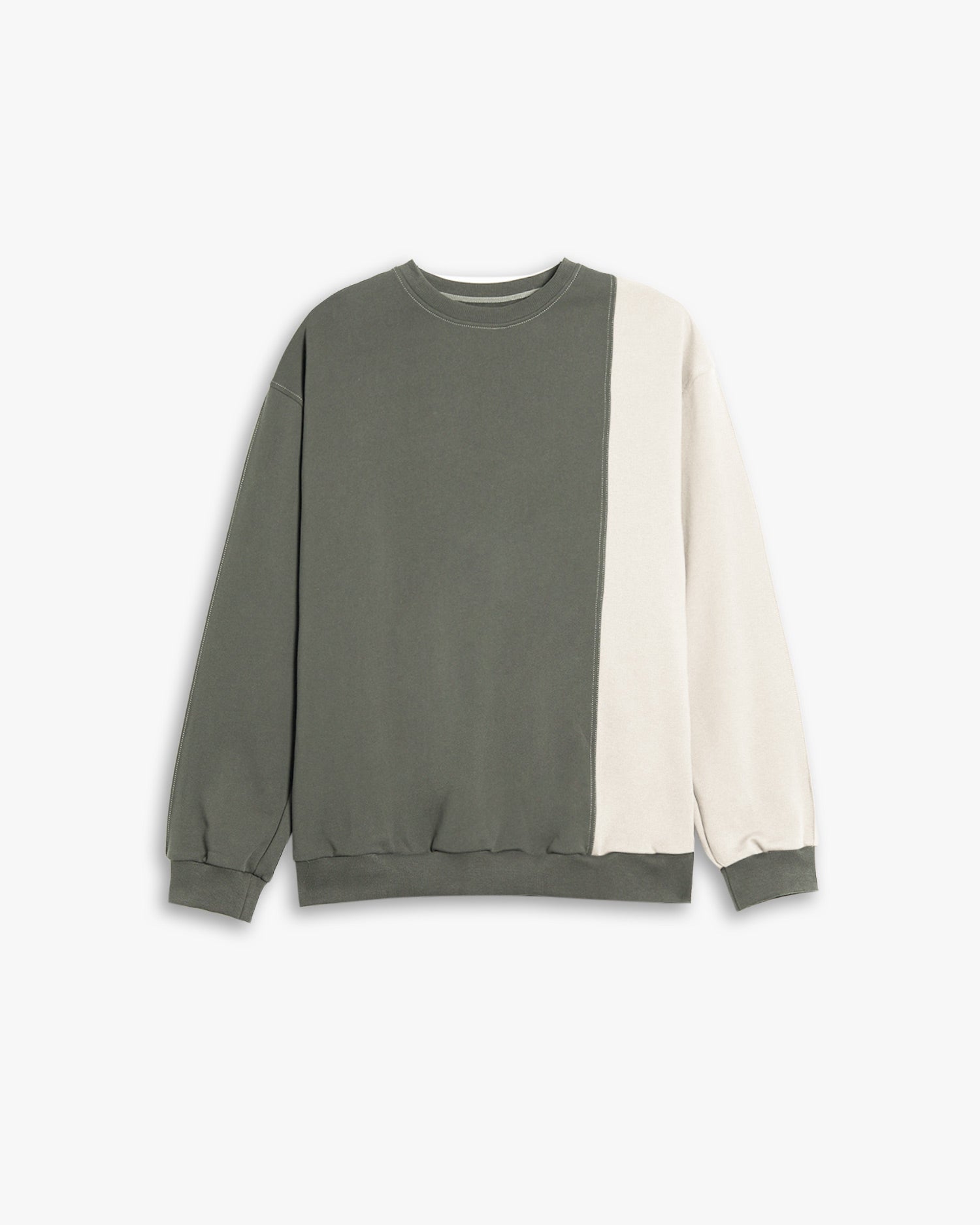 Half Paneled Two-Tone Sweatshirt - Moss Green, L image