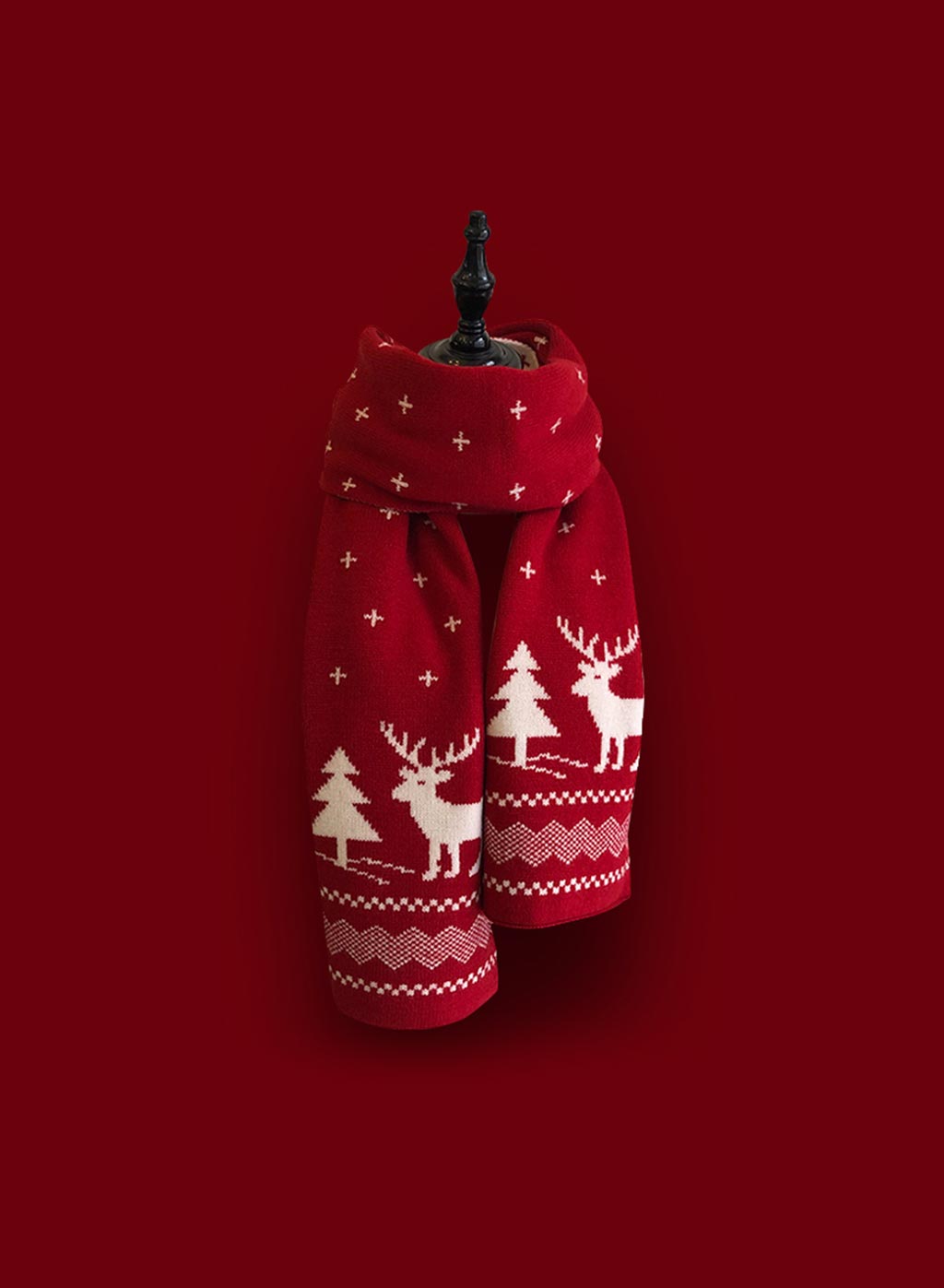 Christmas moose pattern faux cashmere scarf - DarkRed, OS image