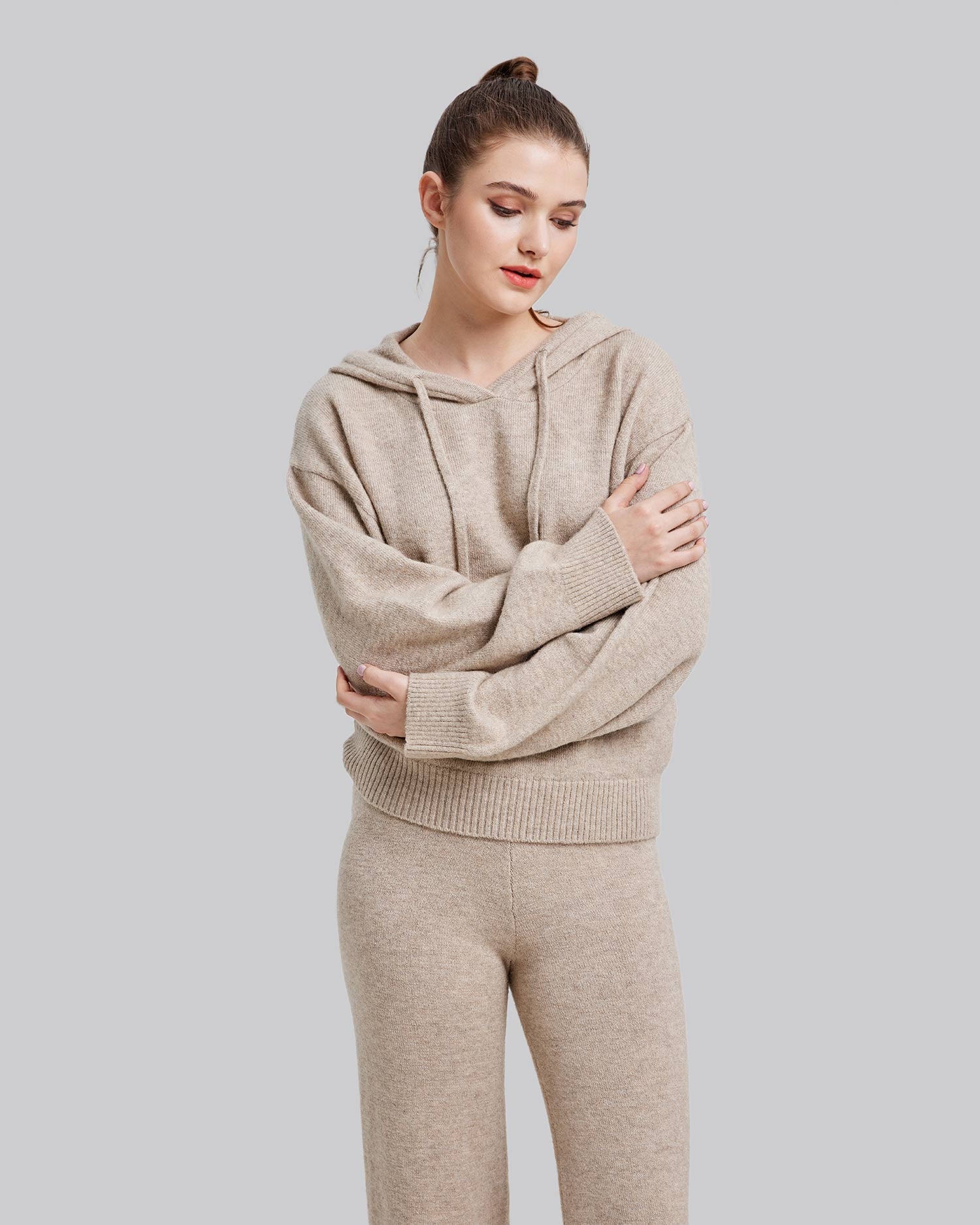 Stretchy Cropped Hoodie - Oatmeal, S image