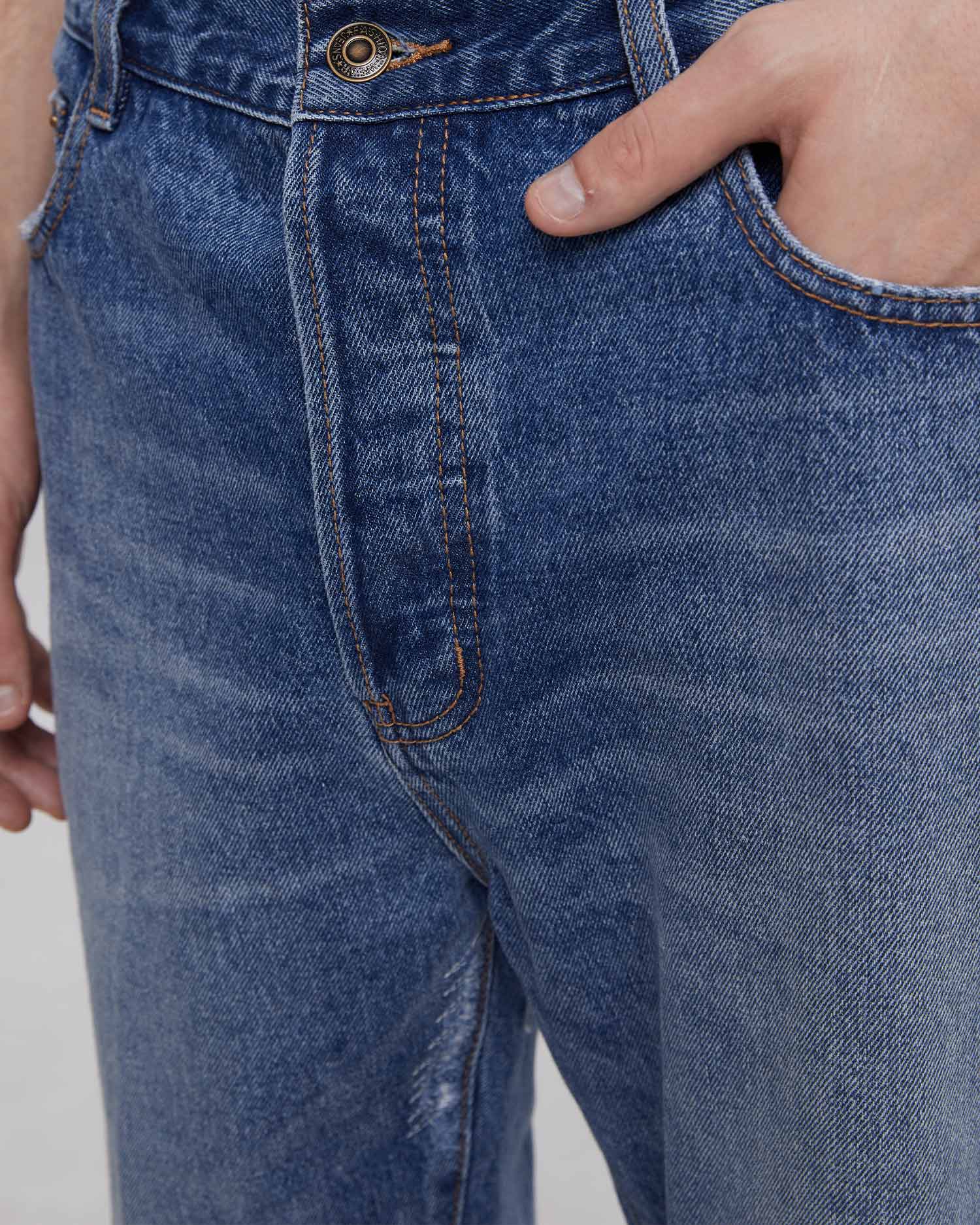 Blue Distressed Straight Jeans image 5