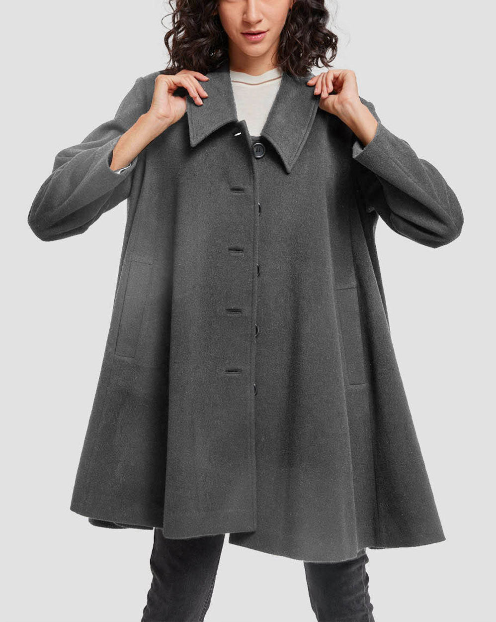 Cape-Shape Cashmere Coat - Grey, S image