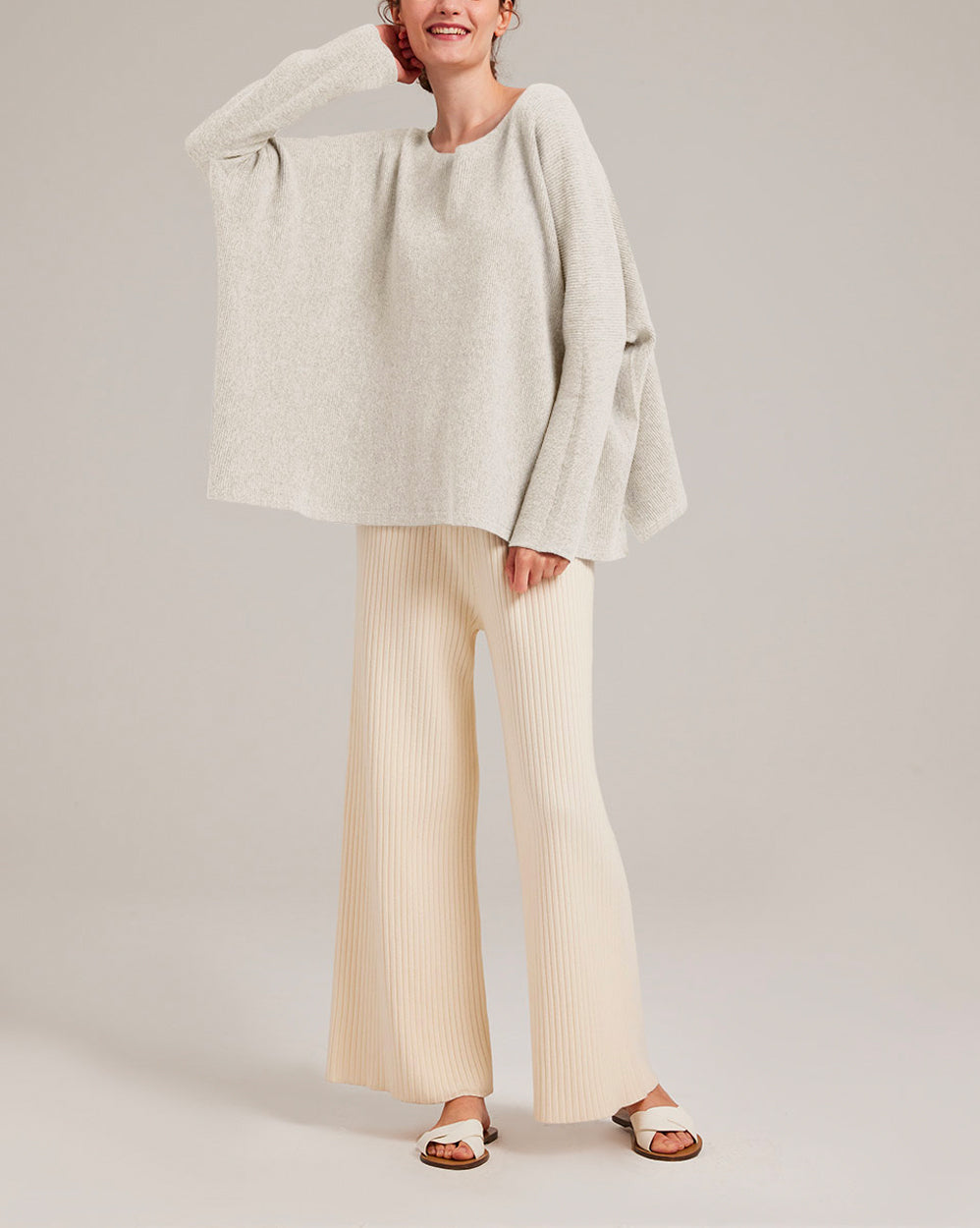 Pure Cashmere Batwing Sleeve Crew Sweater - Cloud, XXL image