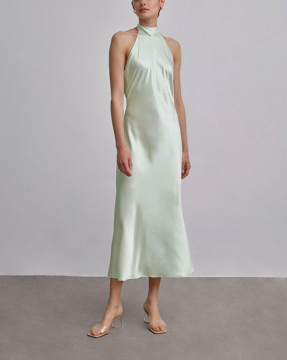 Halterneck Silk Maxi Dress - Mint, L image