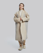Beige Boxy Lapel Wool Coat - Beige, L image