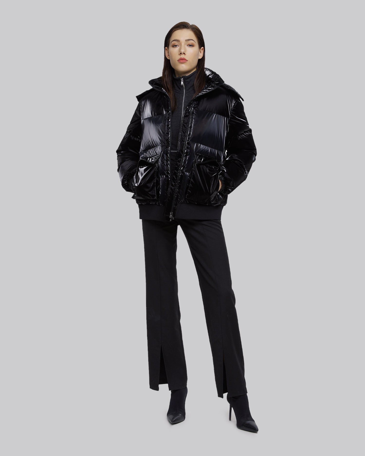 Black Classic Shiny Puffer Jacket - Black, M image