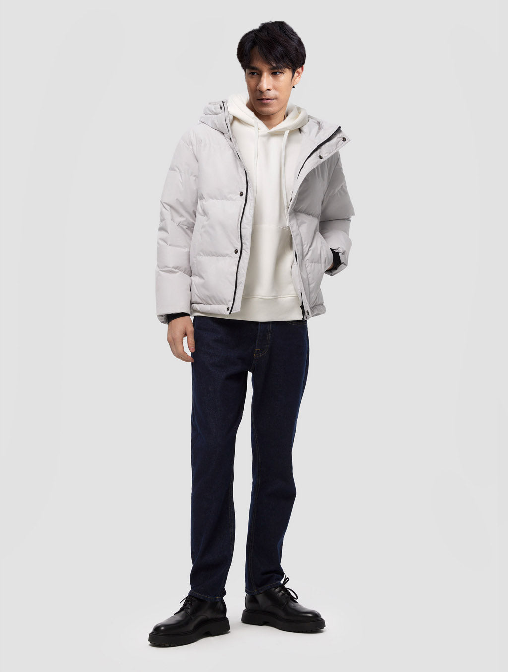 Simple Hooded Puffer Jacket - Silver, S image