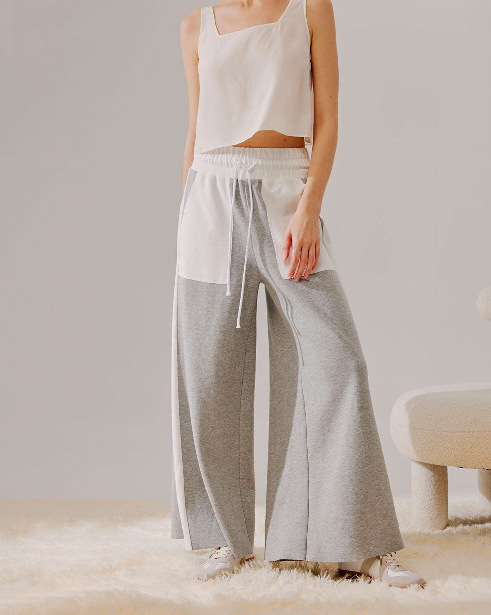 Drawstring Wide Leg Paneled Pants image 1