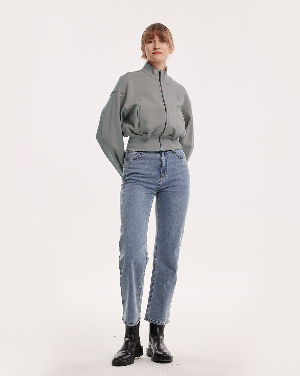 High-Neck Bomber Jacket - Grey, S image