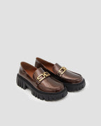 Shiny Leather Loafers With Chain - Caramel, 5 image