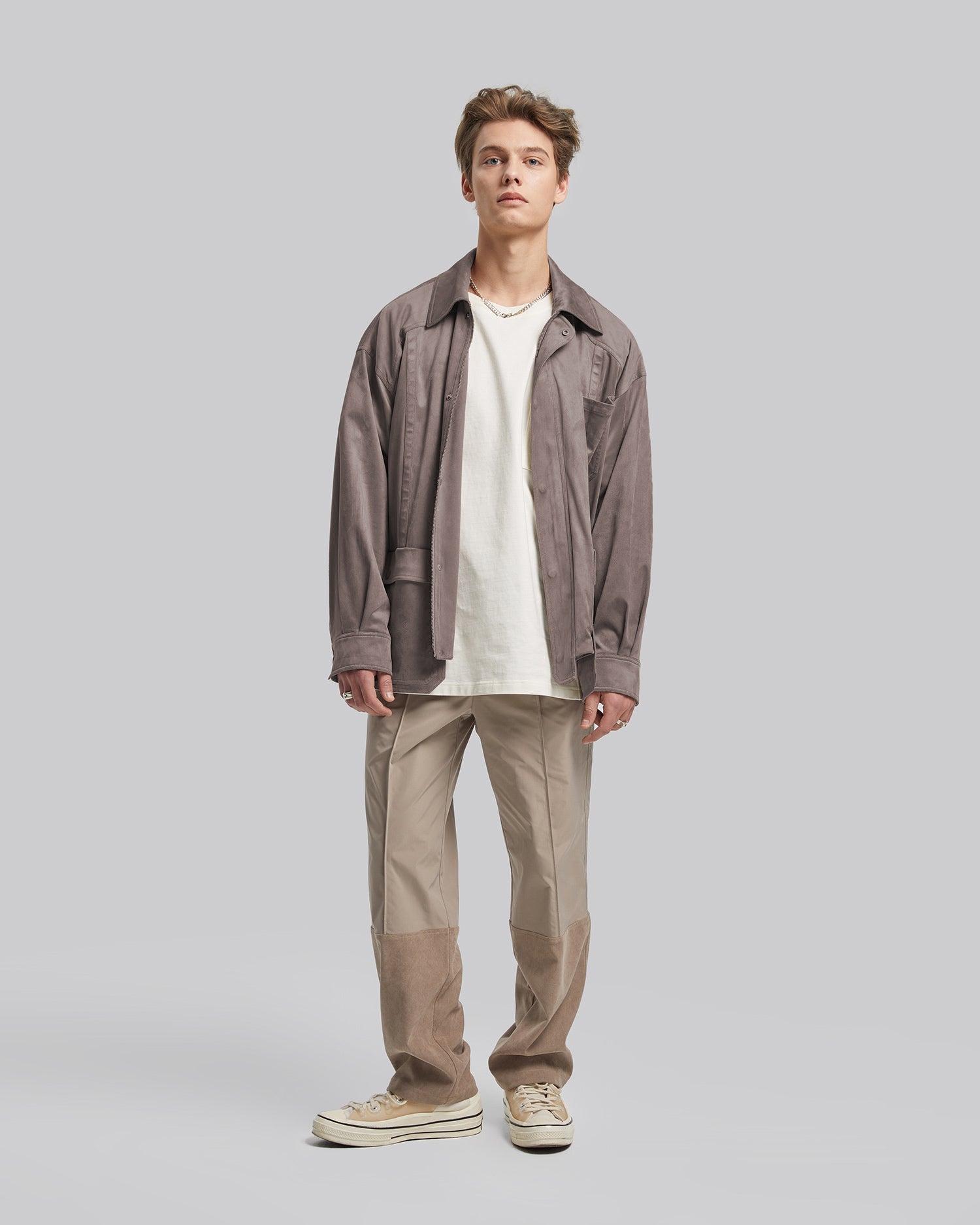 Multi-Pocket Suede-Like Jacket - Coffee, L image